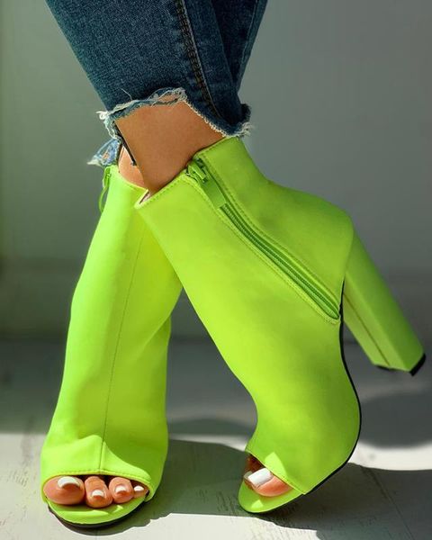 

colorful snakeskin chunky heeled boots peep toe zipper up leopard solid, Black