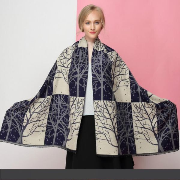 

cashmere scarf women fashion tree design warm winter scarves smooth blanket shawls with fringe, Blue;gray