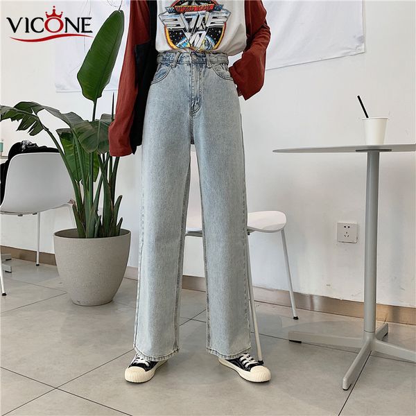

women's jeans vicone loose straight female show thin high elastic waist pants, Blue
