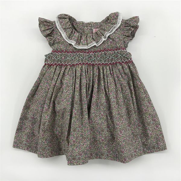 

Euro Exquisite Vintag girls Clothes dress Short Sleeve Pet Pan Collar Full Flower Design Dress 100% Cotton Summer girl Clothing Dress