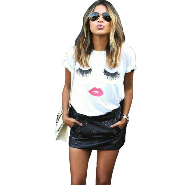 

women shirt womens shirts wimper rode lippen t shirts print vrouwelijke t shirt plus size zomer tee femme harajuku shirt vrouwen, White