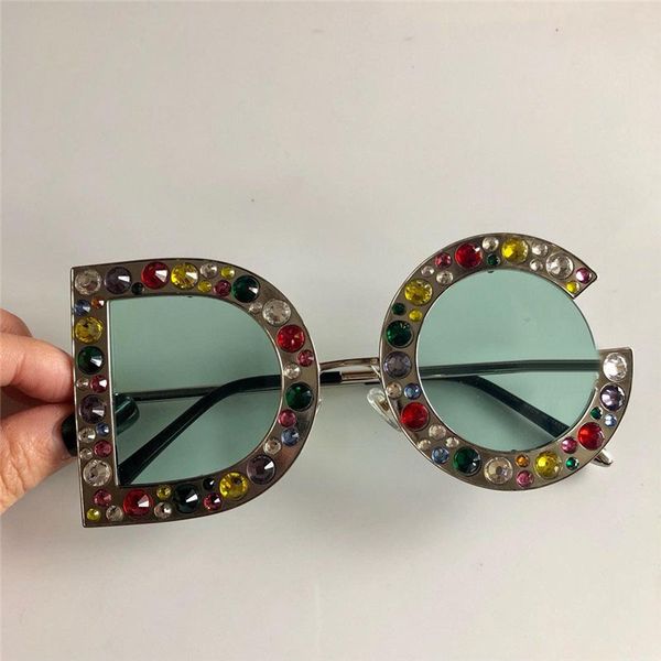 

new sales designer sunglasses glamorous letters big box diamond small diamond female fashion style 8015, White;black
