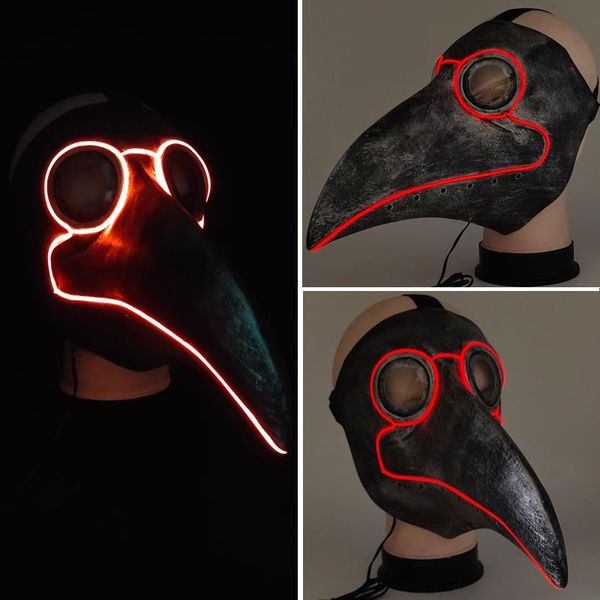 

funny mascara led mask light the plague doctor steampunk bird mask party cosplay costume christmas new year halloween mask