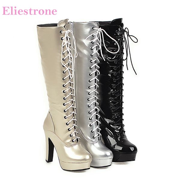 2019 Brand New Comfortable Gold Silver Women Knee High Platform