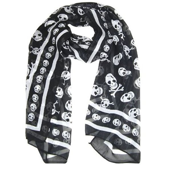 

black chiffon silk feeling skull print fashion long scarf shawl scaf wrap for women + keyring, Blue;gray