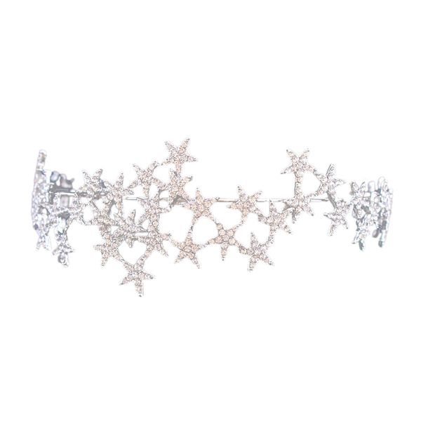 

мода luxury crystal star диапазона волос ретро rhinestone люкс тиара корона оголовье свадебные аксессуары для волос, Golden;white