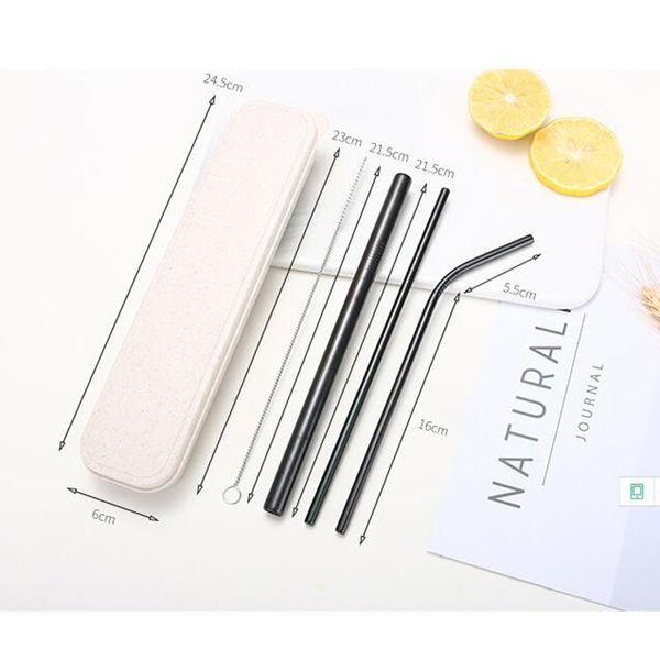 

creative stainless steel metal straw set reusable straight bent metal drinking straw party bar accessory