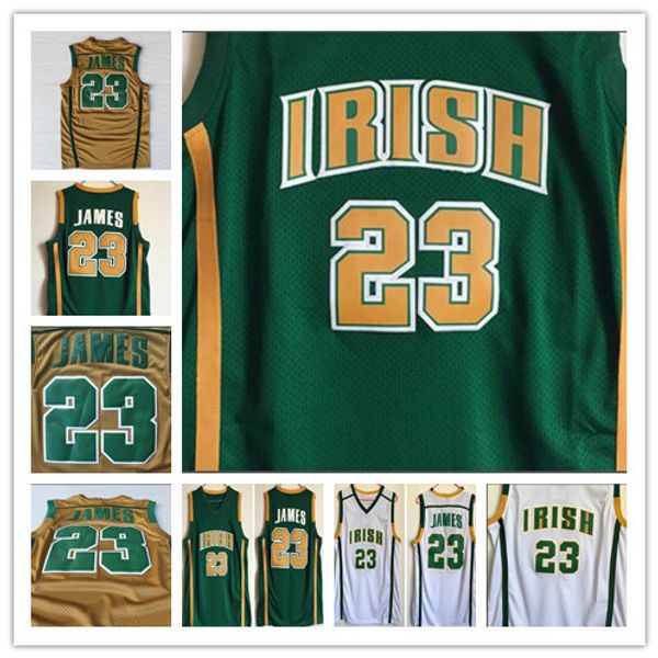 

stitched st. vincent mary high school irish lebron 23 james jerseys basketball shirt green white college james stitched jerseys embroidery, Black;red
