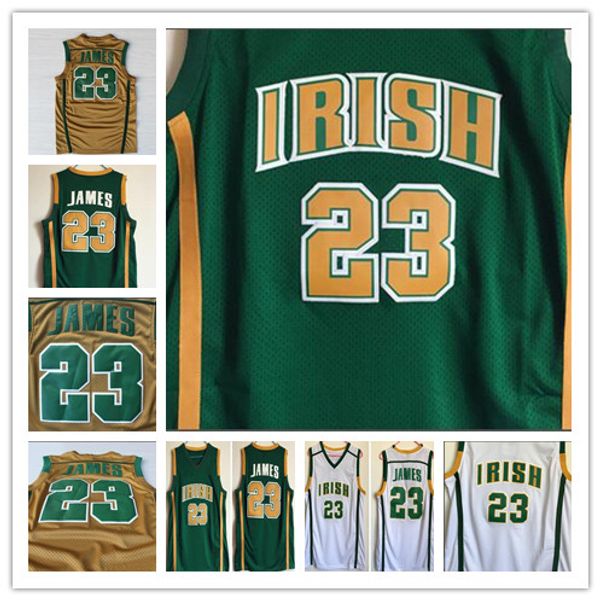 Shisted St. Vincent Mary High School Irish Lebron 23 James Jerseys Баскетбольная рубашка Зеленый белый колледж Джеймс сшитые майки