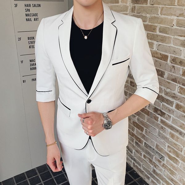 

men's suits & blazers authentic summer two-piece sleeve suit nine points in trousers cultivate morality men big feeling edge yards, White;black