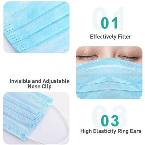 

in stock disposable mask non woven face masks 3 layer anti-dust waterproof mask soft breathable mouth mask 20pce/packs dust masks