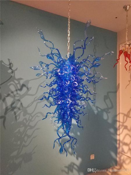 

designer blue glass art crystal chandelier light led light source modern living room dining room lights handmade blown glass chandelier