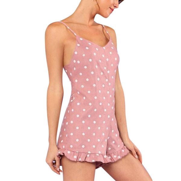 

women holiday sleeveless dot printed high waist summer beach overalls clubwear casual macacao feminino 2019 new m5, Black;white