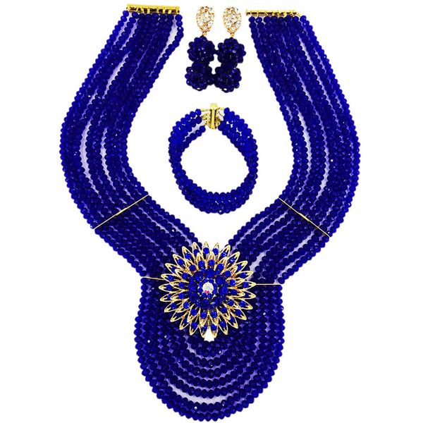 

мода royal blue африканские бусы комплект ювелирных изделий кристалл нигериец из бисера свадебное ожерелье браслет серьги sets11, Black