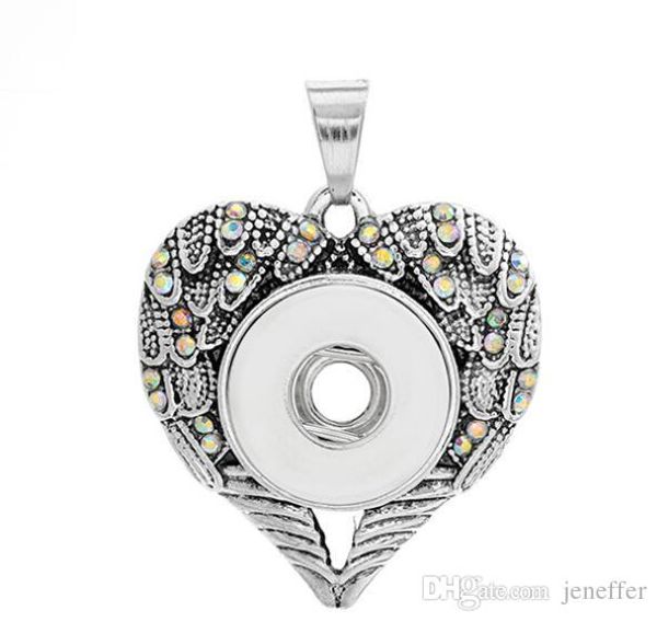 

new snap jewelry ab color rhinestone heart shape 10pcs noosa necklace pendant snap button pendant fit 18mm charm diy jewelry accessories, Silver