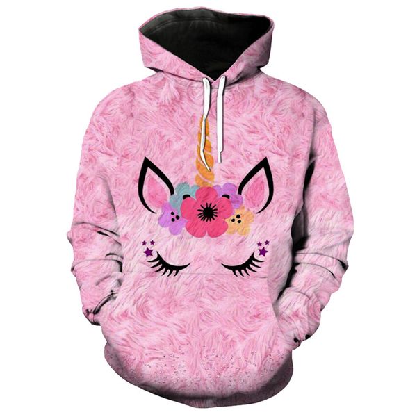 

cute pink hooded sweatshirt unicorn print 3d sweatshirt, Black