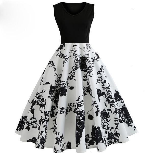 

party dress womens dresses neck summer dress women floral patchwork vintage chiffon dress hepburn 50s elegant plus size sundress, Black;gray