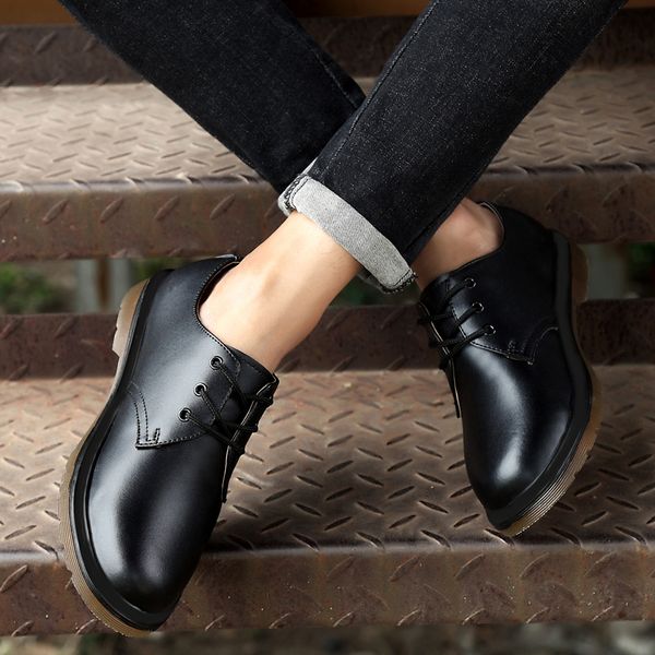 

3-eye shoe men boots man shoes doc business leather ankle boot fashion male wedding waterproof casual men boots martins 2020, Black