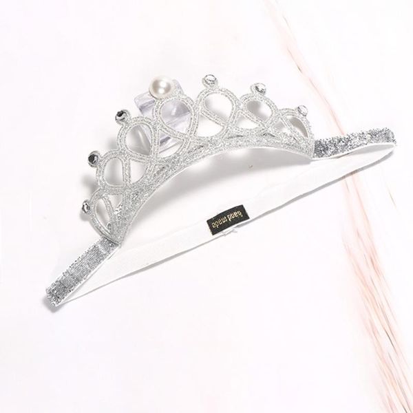 

girls elastic elegant daily cute shiny baby toddler casual headband pgraphy props styling hair band rhinestone crown party, Slivery;white
