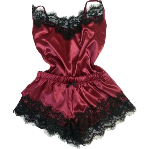 

women nightwear set shorts lace satin sleepwear v neck pajamas sling, Blue;gray