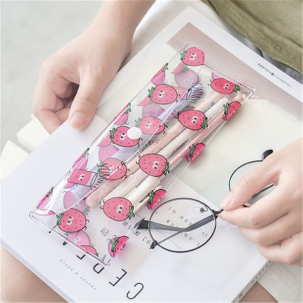 

cartoon school pencil box pencilcase pencil bag metal button pvc case for students gift school supplies stationery