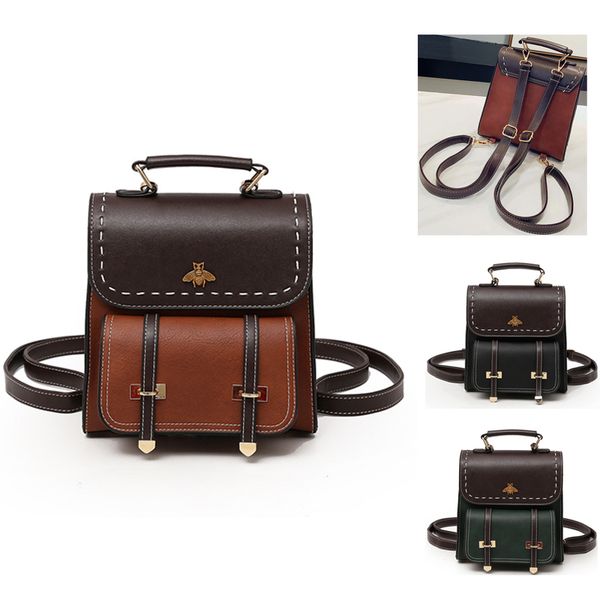 

2019 women bag pu leather fashion little bee female backpack feminina school college for teenage gilrs small packbag mochila