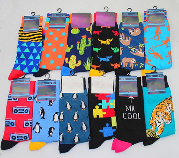 

new mens sock brand cactus panda monkey pattern hip hop cool socks for men winter thick long skate funny socks colorful eur40-47, Black