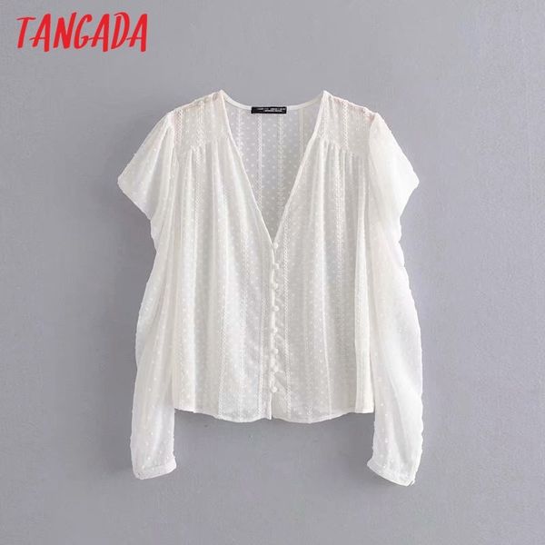 

tangada women chic white lace blouse v neck buttons korean fashion long sleeve female vintage shirts stylish blusas 6p07