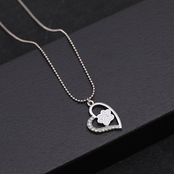 

new arrival dog paw heart pendant necklace for mother mom birthday day statement jewelry, Silver