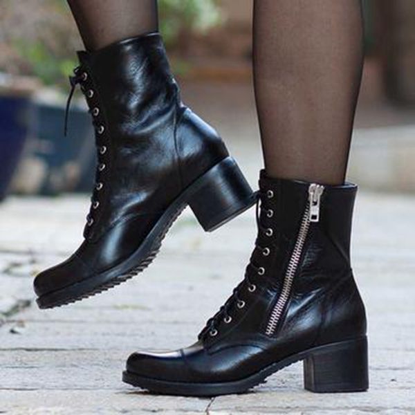 

loozykit black patent leather ankle boots for women lace up platform boot women winter warm plush boots street style shoes