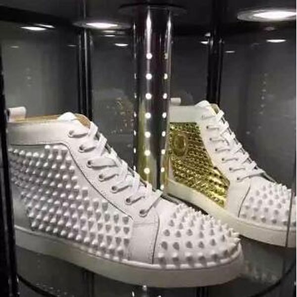 

2018 men shoes red bottom sneakers luxury party wedding shoes,genuine leather louisfalt spikes lace-up casual shoes white in lll, Black