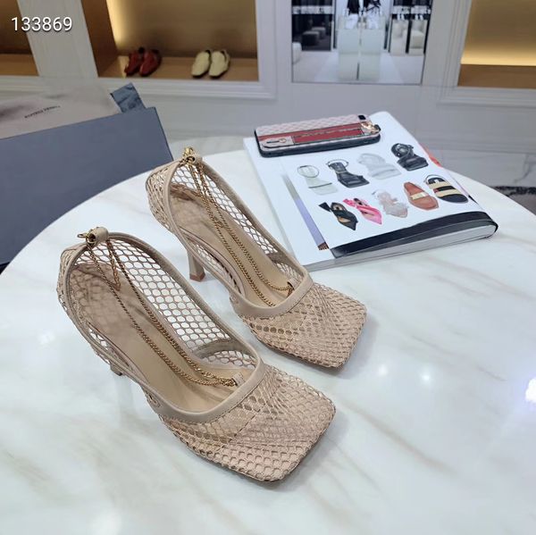 

new square-cut high heels, mesh shoes, wedding shoes, with box and dust bag, Black
