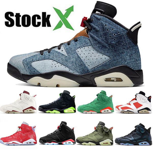 

washed denim designer mens basketball shoes 6s maroon carmine high all star trainer sport brand gatorade youth fashion travis scotts sneaker