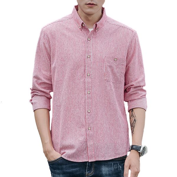 

quality striepd cotton casual dress shirt button autumn pink men shirts long sleeve chemise homme male shirts mens, White;black