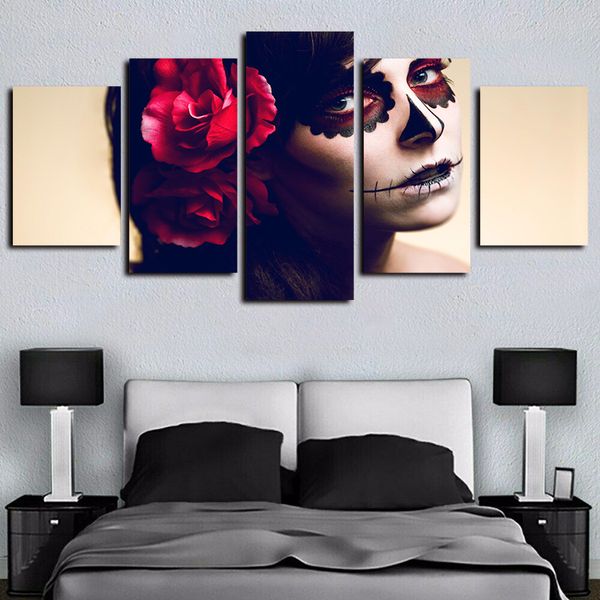 

5 panels day of the dead face painting modern artworks giclee canvas wall art for home decor abstract poster canvas print oil painting
