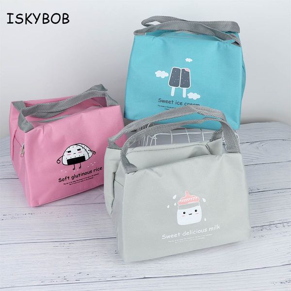 

fashion cute cartoon portable women travel picnic lunch bag tote thermal insulation bag picnic accessories, Blue;pink