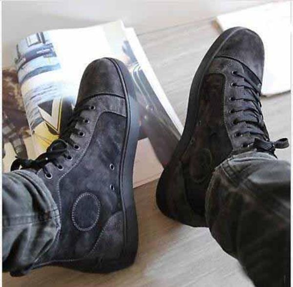 

red soles suede without spikes high red bottom sneakers shoes for women,men famous brand casual walking party wedding, Black