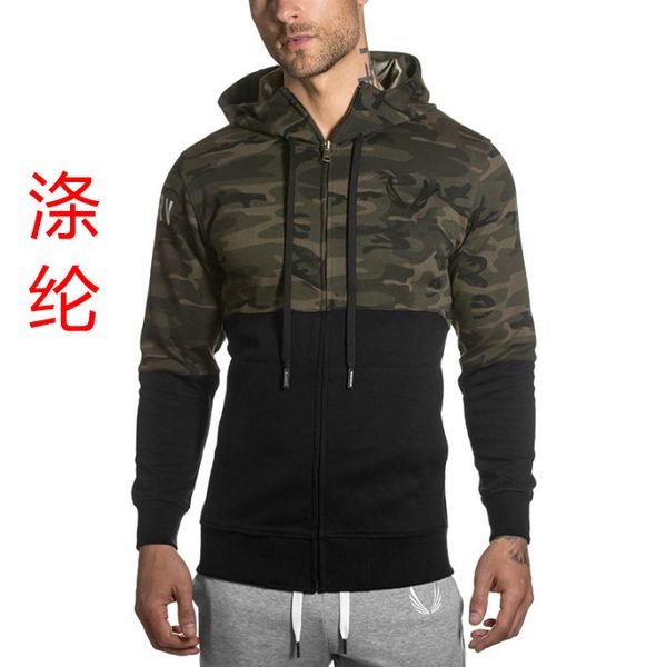 

muscle brother fitness training quick drying clothes casual coat hooded windproof zip-up shirt camouflage sweater a generation o, Black;red