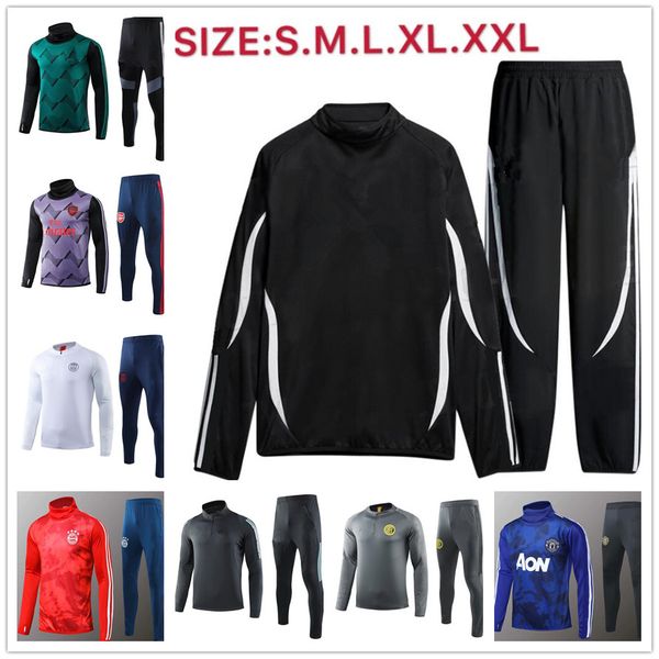 

19 20 real madrid ajax men football tracksuit 2019 2020 paris mbappe hazard survÃªtement de soccer training suit jogging chandal futbol, Black