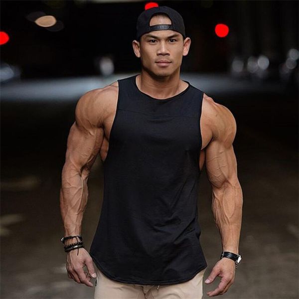 

men' tank new blank men' bodybuilding fitness sports vest plain sleeveless t-shirt solid color stitching loose large size whole, White;black