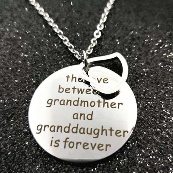 

personalized custom heart pendant 'the love between a grandmother and granddaughter is forever 'round necklace jewelry, Silver
