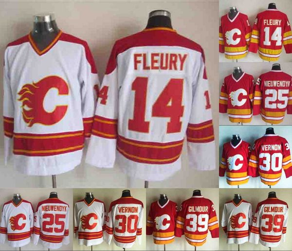 

Mens 14 Theoren Fleury Jersey Calgary Flames 25 Joe Nieuwendyk 30 Mike Vernon 39 Doug Gilmour Red White Hockey Jereseys