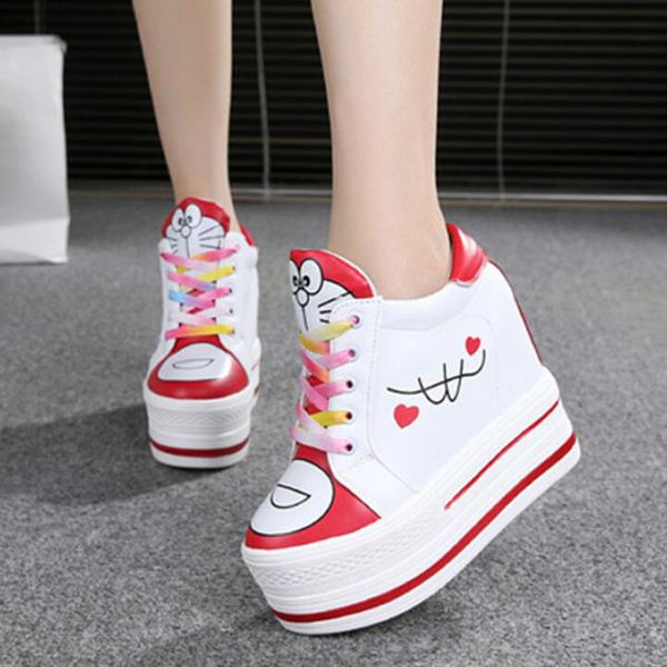 

wgznyn women sneakers spring autumn high heels ladies casual shoes women wedges platform shoes female thick bottom trainers w405 y200424, Black