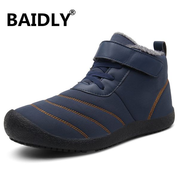 

men snow boots thick plush warm man ankle boots outdoor waterproof non-slip man work lace-up fur male casual shoes, Black