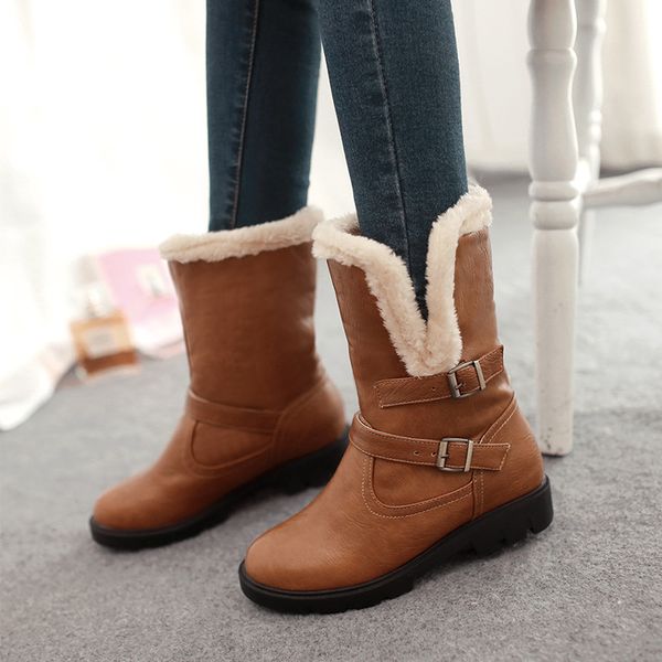 Hot Sale-Donne Mezze Stivaletti Stivale Interno Inverno Caldo Barca Stile Europeo Americano Donna Vintage Pelliccia Spessa Botas Scarpe Taglia 34-43 G106