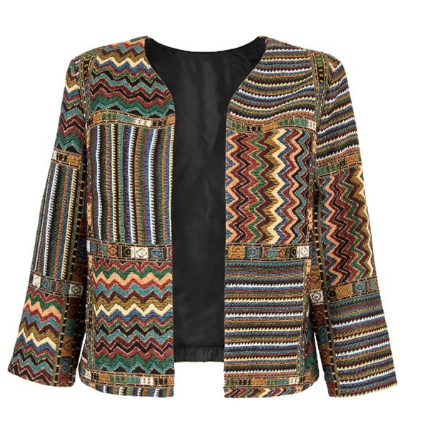 

vintage women printing coat winter autumn fashionable slim female crop top, Black;brown