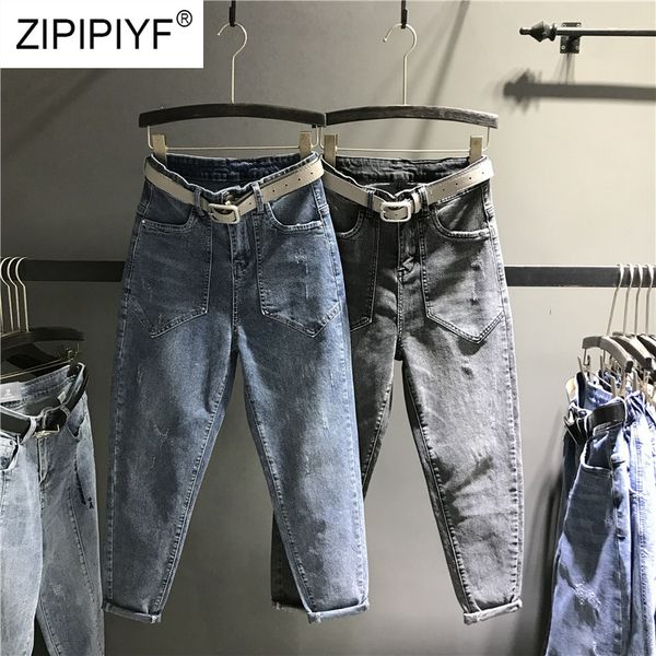 

european style jeans women high waist jeans washed denim lady loose pants female slim trousers cotton plus size k476, Blue