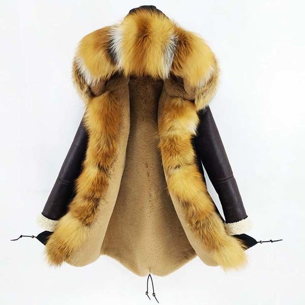 

2019 fashion winter jacket women coat natural real fox collar rabbit liner loose long parkas big fur outerwear y191016, Black;brown