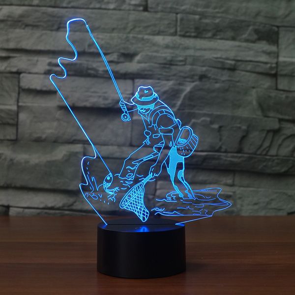 

fishing man led 3d night lights 7 color changing fish 3d lamp led table lamp novelty lighting gift
