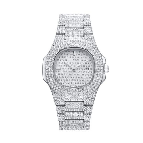 

Luxury Brand Iced Watch for Men Women Stainless Steel Fashion Shinning Diamond Wristwatch Gift Butterfly Buckle Quartz Movement Wholesale